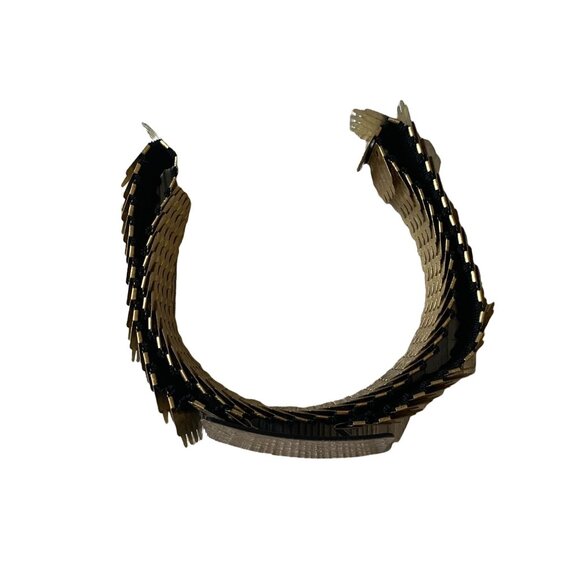 Vintage Gold Floral Embossed Metal Elastic Glam Feminine Hollywood Regency Belt - Picture 6 of 7